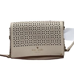 Kate Spade Beige Crossbody / Clutch – Small Laser-Cut Bag Summer Accessory